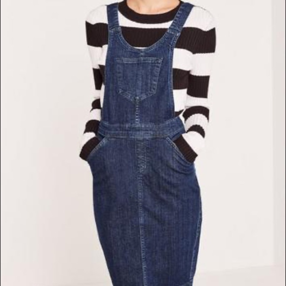 Blue Pinafore Fitted Denim Dress